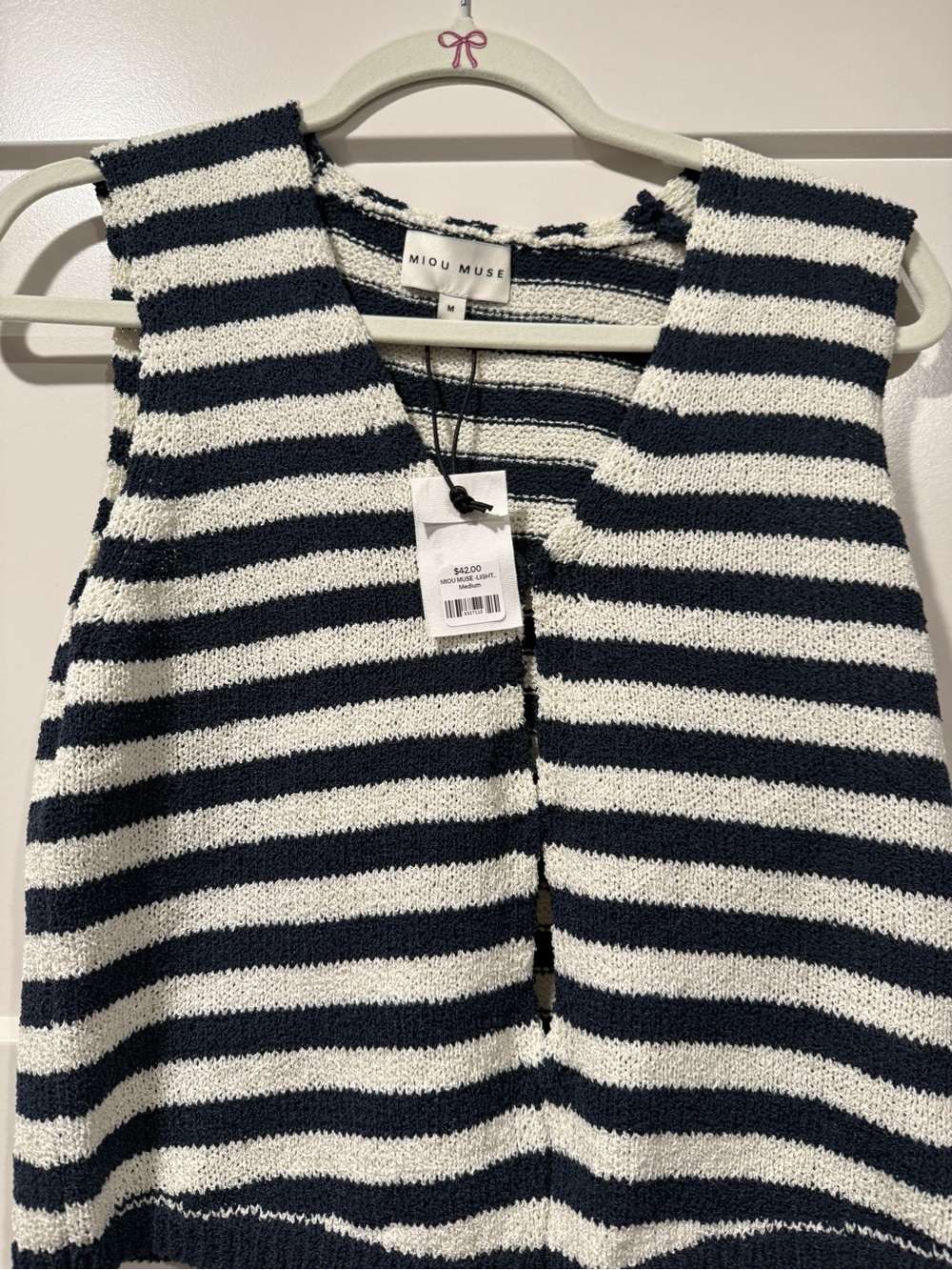 Miou Muse Navy and White Striped Knit Tank Top